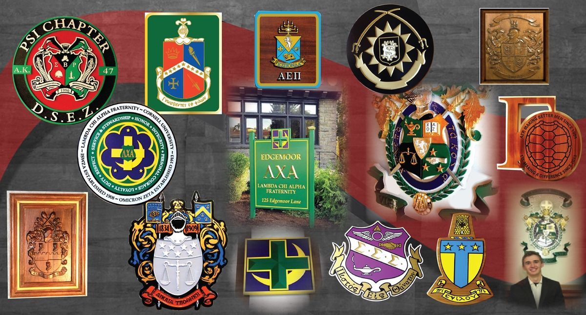 Wall Plaques and signs of fraternity and sprority coat-of-arms, emblems and logos