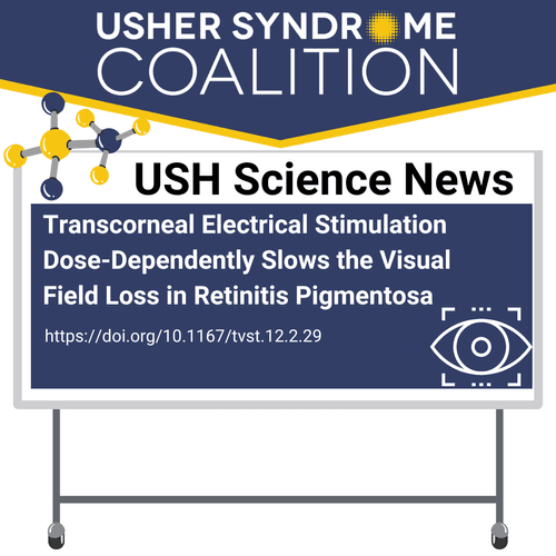 USH Science News. The title of the paper is: " Transcorneal Electrical Stimulation Dose-Dependently Slows the Visual Field Loss in Retinitis Pigmentosa"