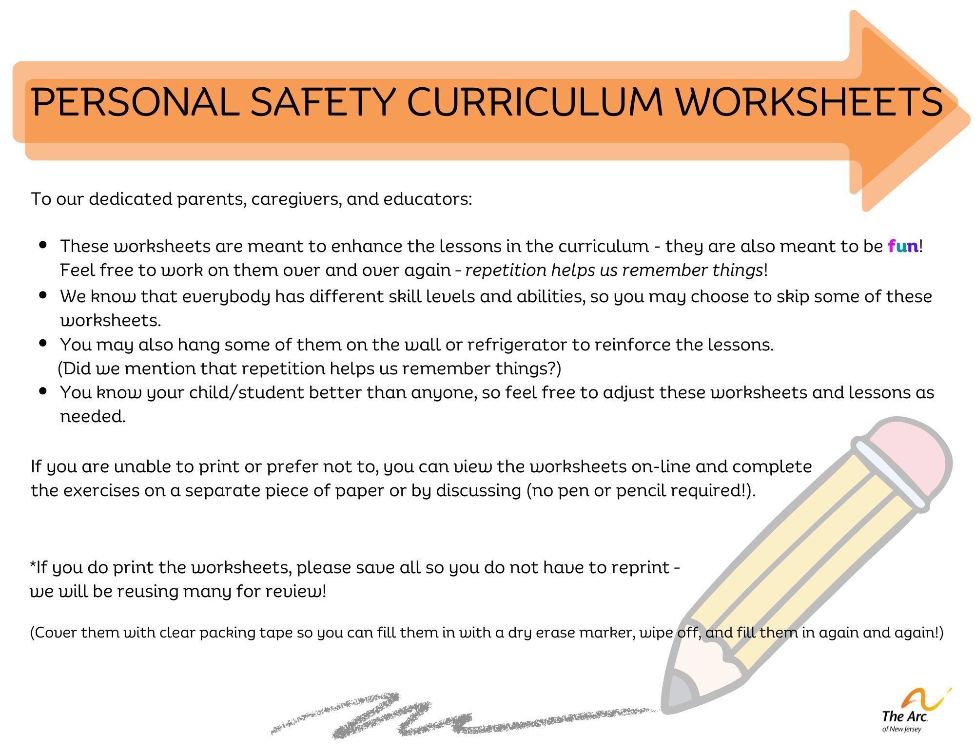 Personal Safety Curriculum Worksheets 