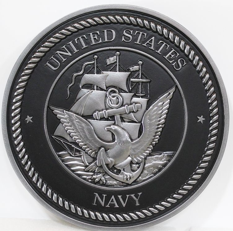 JP-1066 - Carved 3-D Aluminum-Plated HDU Plaque of the Great Seal of the US Navy