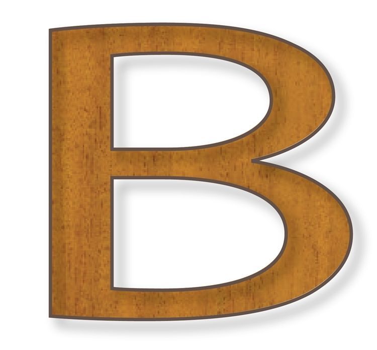  MA3624 - Letter "B"  Carved in 2.5-D Relief from Mahogany Wood, with Raised Border