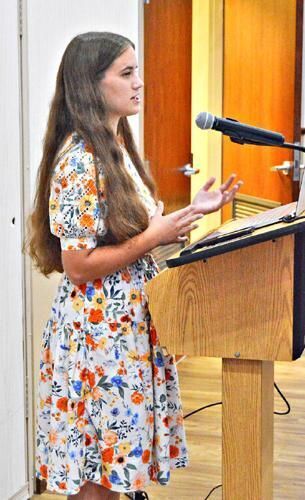 Amelia “Mia” Akins, a campus formation coordinator with Students for Life of America, speaks at St. Bernadette Parish in Port St. Lucie about her organization's mission to impact the pro-life movement.