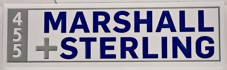 SA28580 - Carved and Sandblasted HDU Name and Address Sign for "Marshall + Sterling"