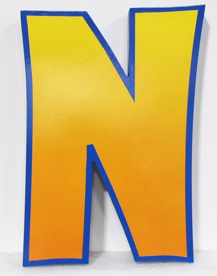 MA3038 - Letter "N"   Carved in 2.5-D Multi-level Relief from High-Density-Urethane (HDU), with Raised Border