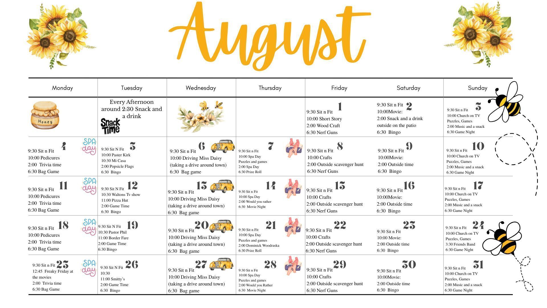 Downloadable Activities Calendar 