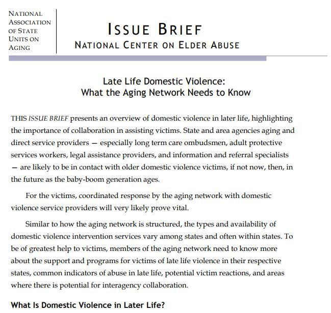 Late Life Domestic Violence: What the Aging Network Needs to Know