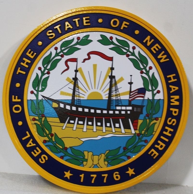 BP-1352- Carved 2.5-D  Multi-level Relief Plaque of the Great Seal of the State of New Hampshire