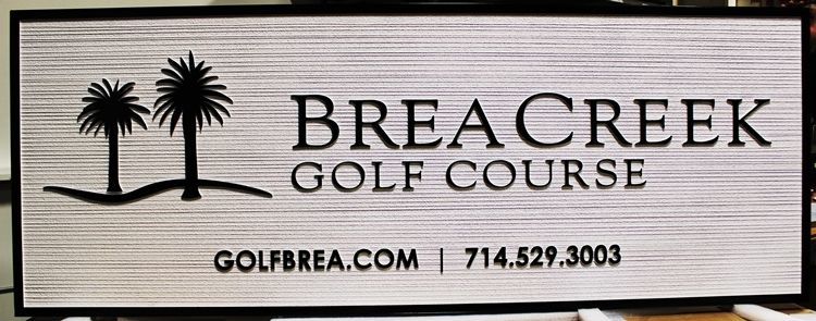E14146 - Carved 2.5-D and Sandblasted Wood Grain HDU  Entrance Sign for the  Brea Creek Golf Course