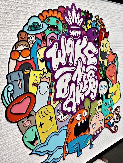 Q25604A - Carved and Sandblasted sign for "WakeNBakery"