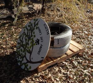 Feral cat shelter clearance made from tires