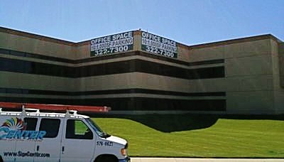 Banner installed on building