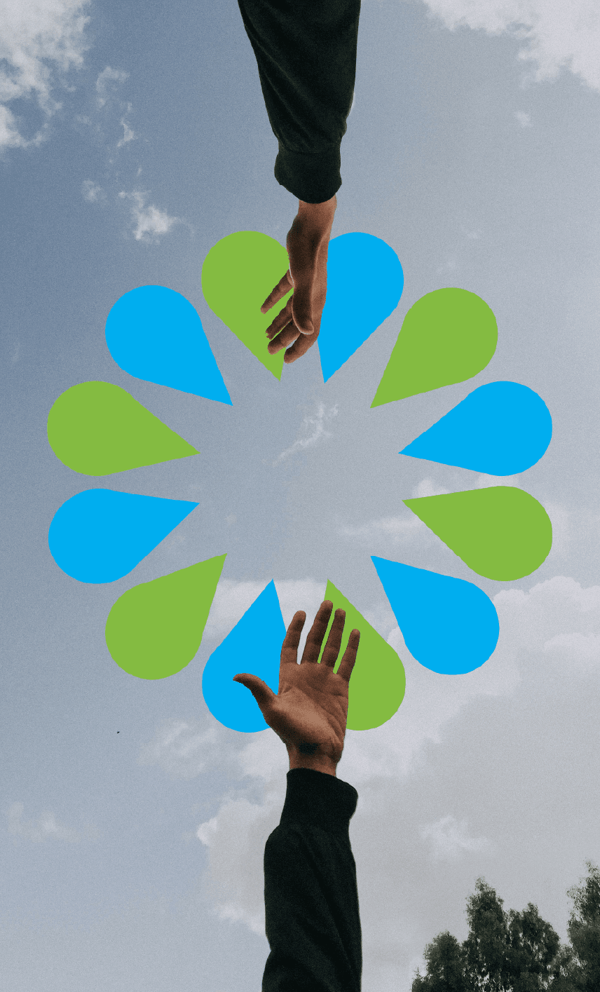 Two hands coming together with the St. Clare Foundation logo connecting them.