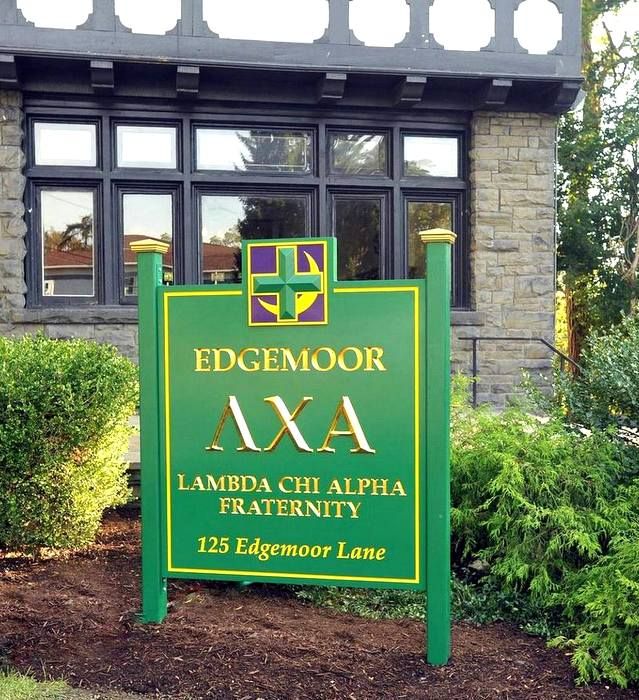 Y34509 - 3-D Entrance Sign, Lambda Chi Alpha Fraternity, with 24K Gold-Leafed Letters