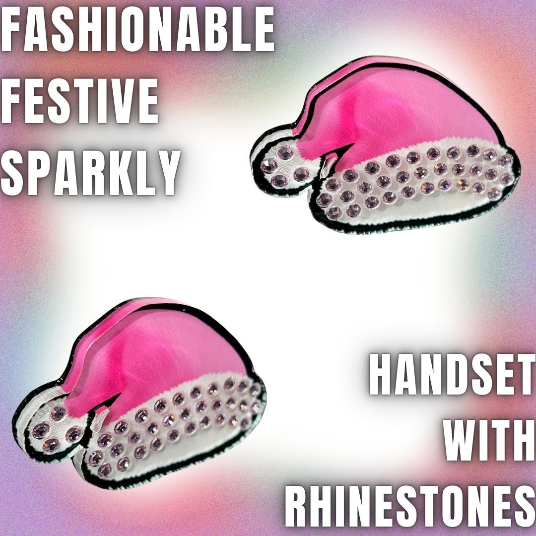 Rhinestone Pink Santa Hat Acrylic Pin