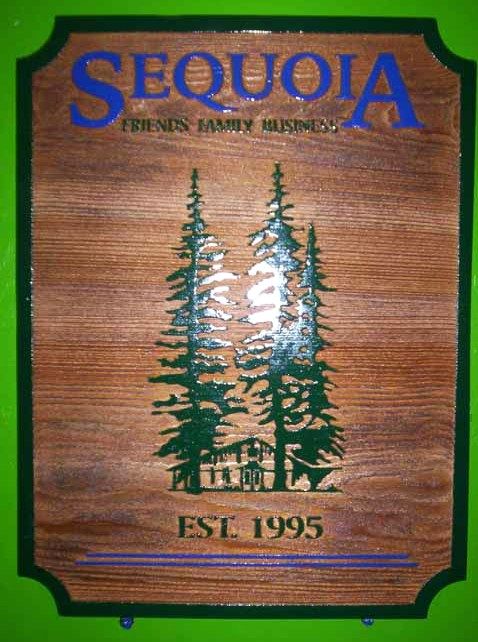 N23074 - Carved and Sandblasted Redwood Home Plaque with Redwood Tree "Sequoia"