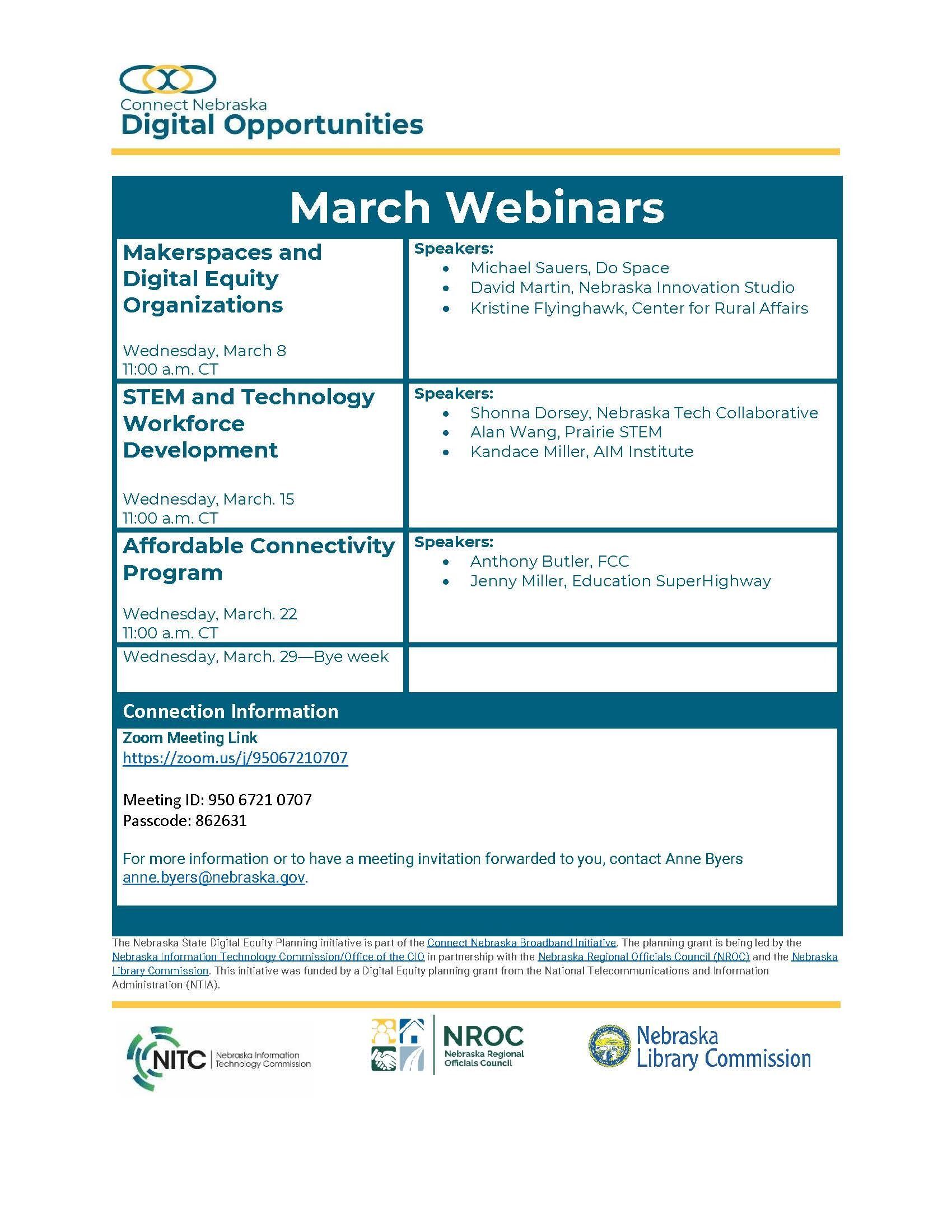 March Digital Opportunities Webinars presented by NITC