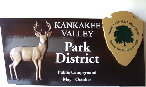G16208 - Carved Wood Regional Park and Campground Sign with Carved Deer