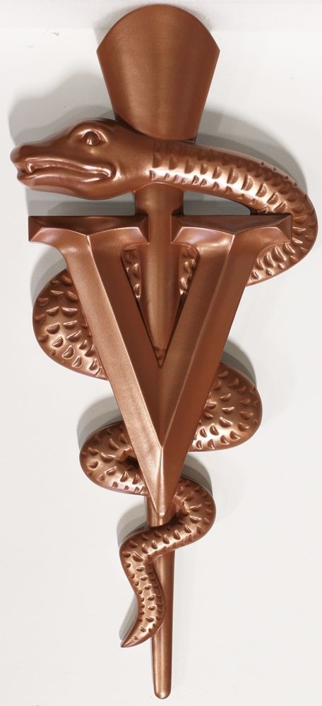 BB11987 -  Carved 3D Bronze-Plated Caduceus Symbol for Veterinarians and Animal Hospitals