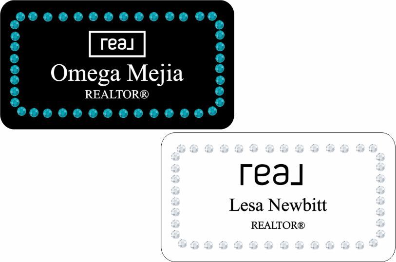 REAL B RECTANGLE BLING NAME BADGE