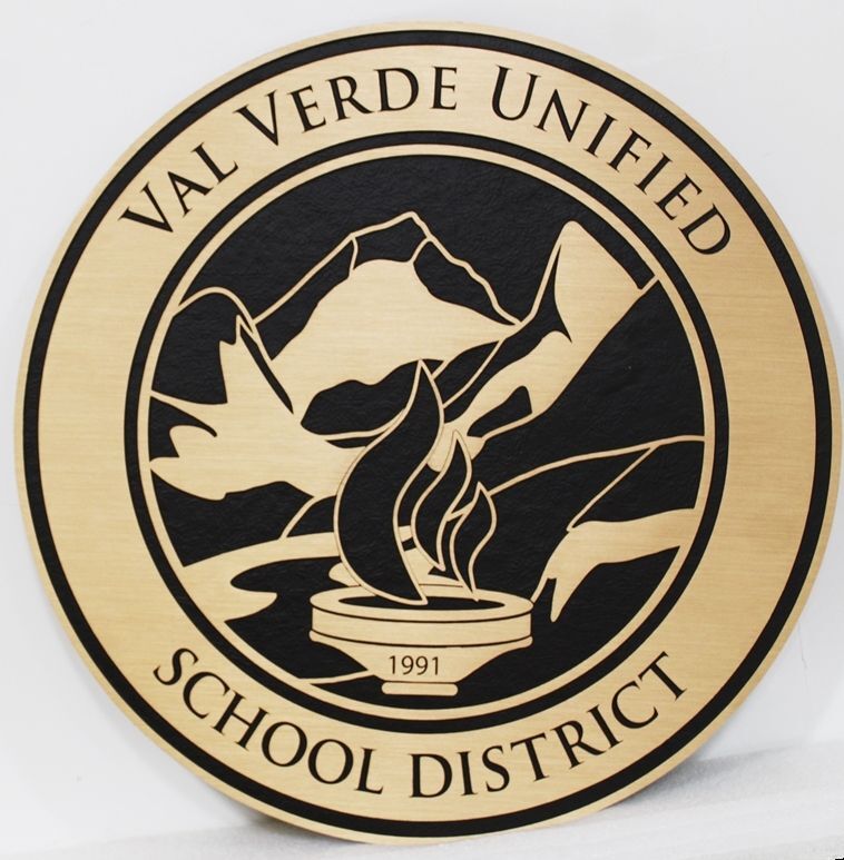 TP-1087 - Engraved Maple Wood Plaque of the Seal of the Val Verde Unified  School District, Los Angeles County, California 