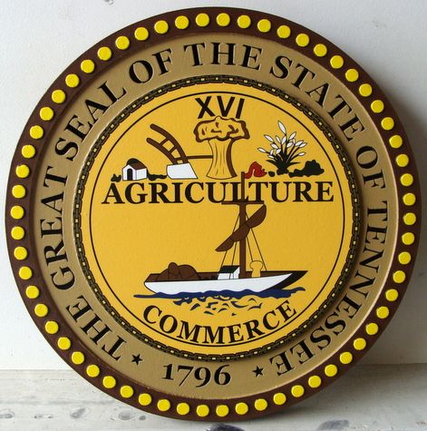 BP-1494 - Carved Plaque of the Great Seal of the State of Tennessee,  Artist Painted 