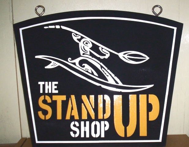 L21719 - Carved HDU Surfing Sign with Stand-Up Surfer