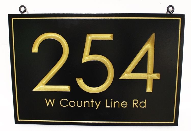 KA20922A - Engraved Prismatic HDU Unit Number  Sign "254 ." with 24K Gold Leaf Gilded Text and Border