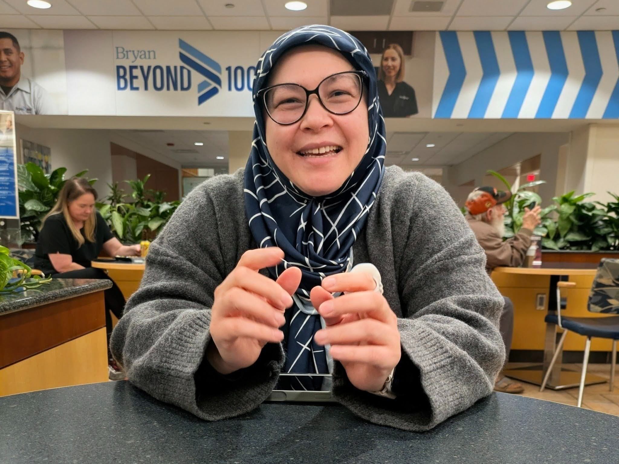 Nigora talks on March 23, 2026, about how she completed her CNA preparation at Lincoln Literacy and her CNA class at Bryan College while she worked in Environmental Services at Bryan Medical Center.