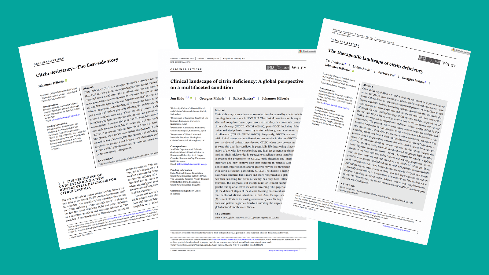 Image of three recent scientific papers on citrin deficiency