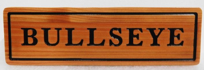P25419 - Engraved and Stained  Cedar Horse Stall Sign for "Bullseye"