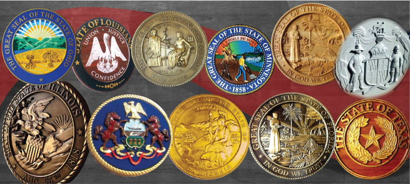 Painted, Wood and Metal 3-D State Seal Wall & Podium Plaques