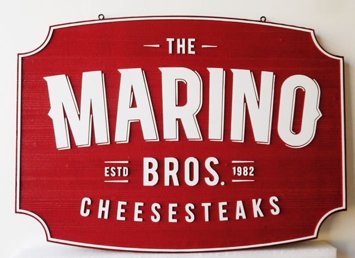 Q25039A - Carved 2.5D HDU Sign  for "The Marino Brothers Cheesesteaks" Company with Raised Text