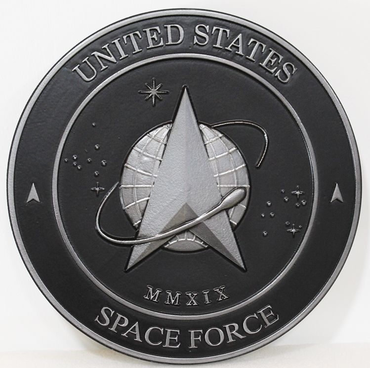LP-1204- Carved 3-D Aluminum-Plated Plaque of  the Seal of the US Space Force