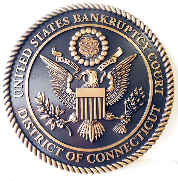 A10841 - 3-D Polished Bronze Wall Plaque for the District of Connecticut United States Bankruptcy Court 