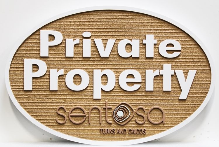 KA20756 -  Carved 2.5-D Raised Relief and Sandblasted Wood Grain High-Density-Urethane (HDU)  Private Property Sign 