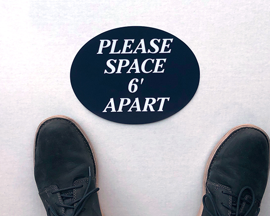 Floor Decal "Please Space 6' Apart" Mini Blue