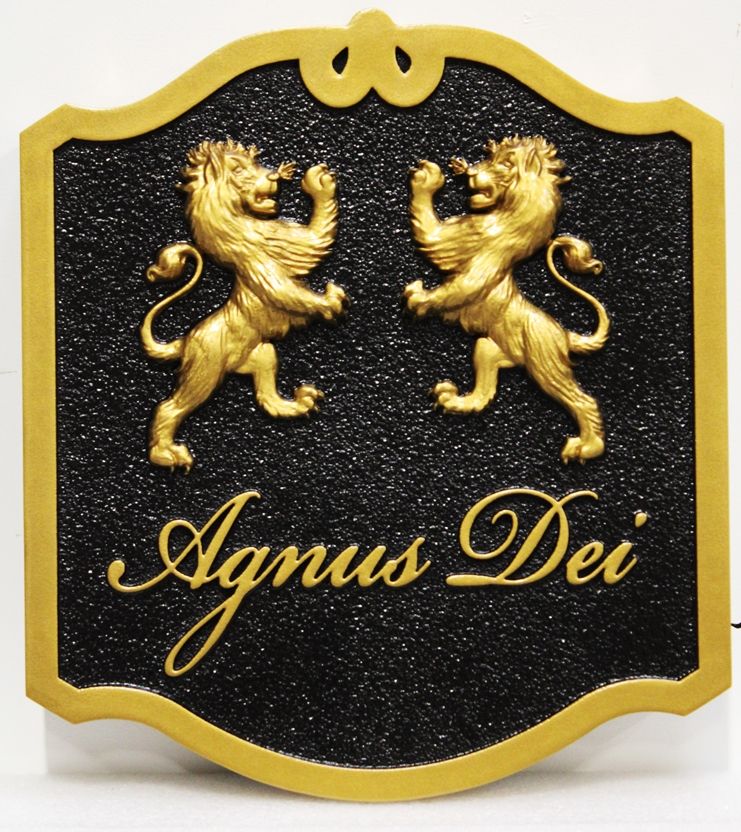 XP-1026- Carved 3-D Coat-of-Arms with Two Rampant Lions, which are Gilded with 24K Gold Leaf