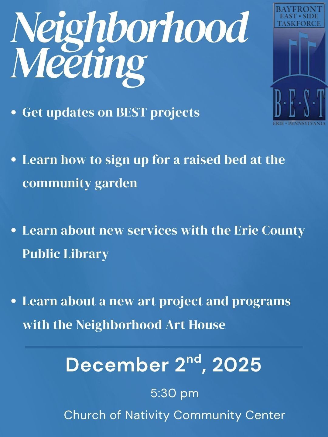 Neighborhood Meeting December 2, 2026 at 5:30pm