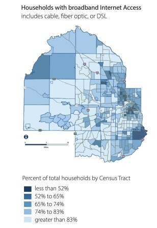 Hennepin County map showing access to broadband internet by Census Tract