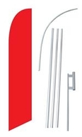 Solid Red Swooper/Feather Flag + Pole + Ground Spike