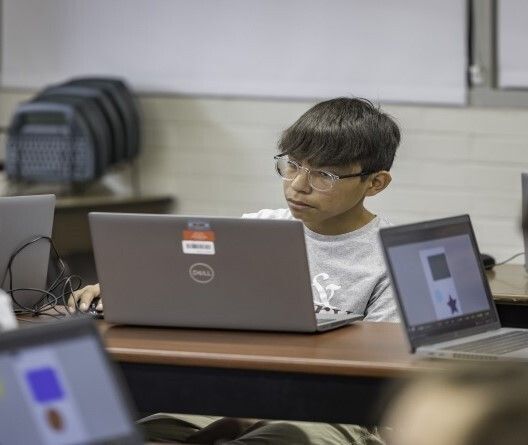 Student looking on a computer 