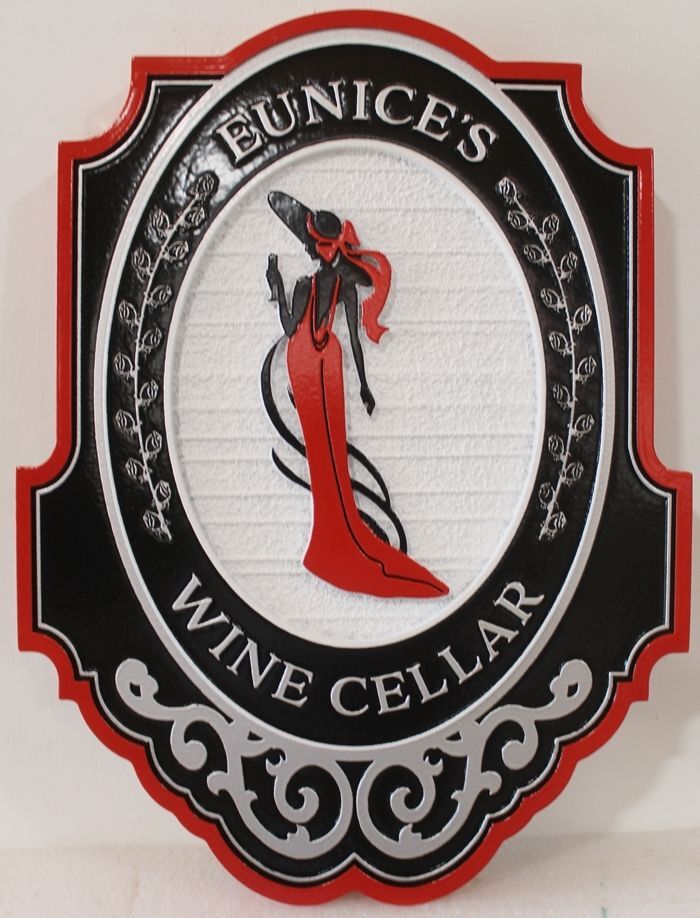 R27010A - Carved and Sandblasted Sign for "Eunice's Wine Cellar"