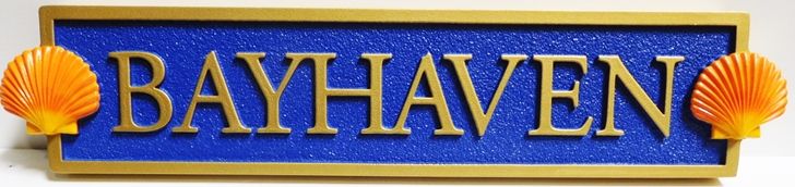 L21879 - Carved and Sandblasted Quarterboard for "Bayhaven" Home, with 3D Seashells 