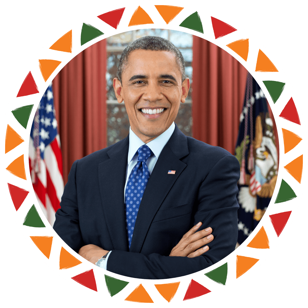 Photo of 44th President Barack Obama with Black History Month themed border