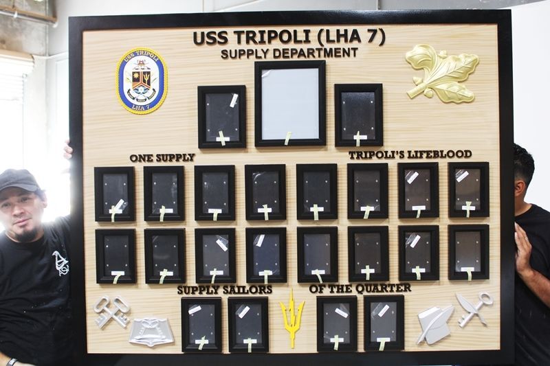 SA1322 - Large High-Density-Urethane Chain-of-Command Photo Board for the USS  Tripoli Supply Department