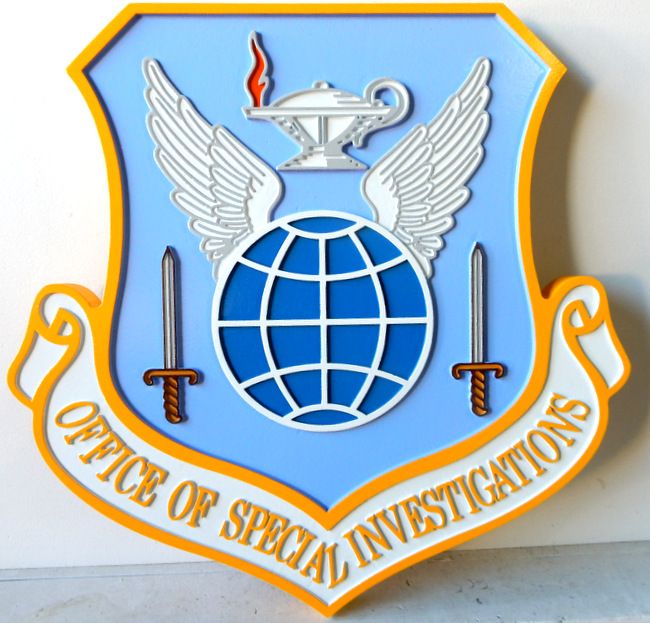 LP-7459 - Carved Shield Plaque of the Crest of the Air Force Office of Special Investigations,   Artist Painted
