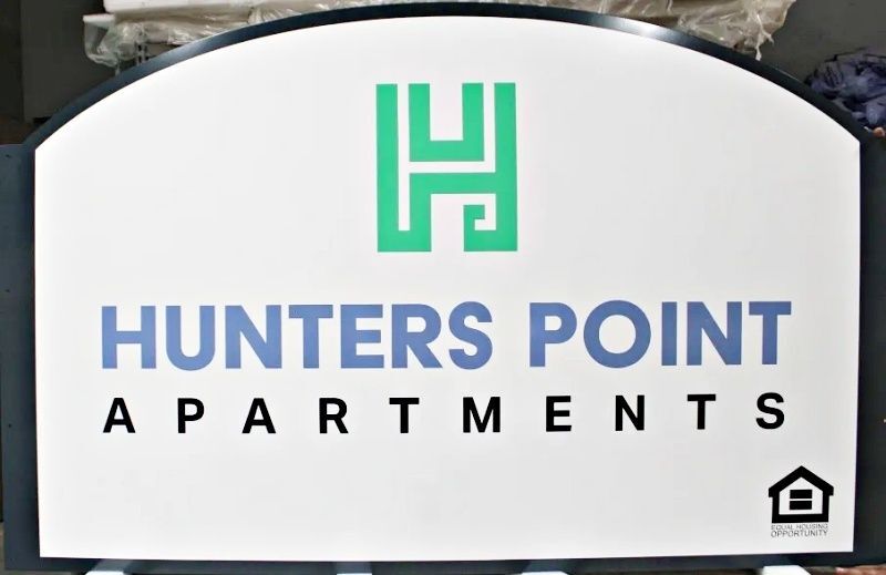 K20126 - Carved HDU Sign for "Hunter's Point Apartments"