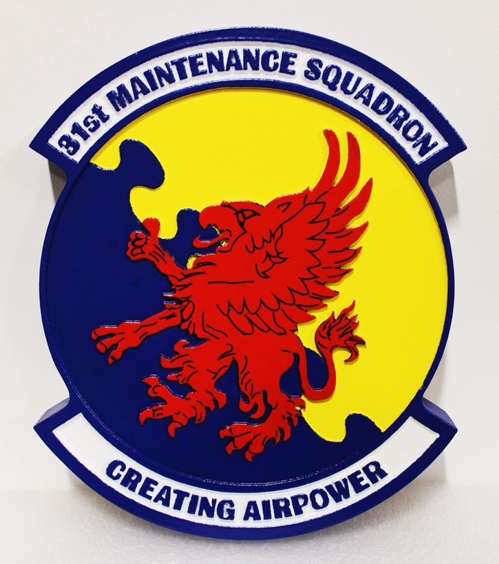 LP-7158 - Carved Plaque of the Crest of the  Crest of the Air Force's  432nd Maintenance Squadron, 2.5-D Artist-Painted with Dragon