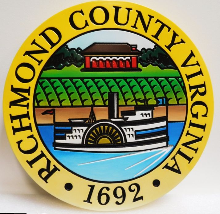 CP-1499- Carved Plaque of the Seal of Richmond County, Virginia, Artist Painted
