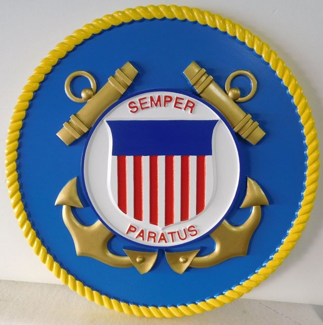 NP-1115 - Carved Plaque of the  Emblem  of the US Coast Guard, 3-D Artist-Painted